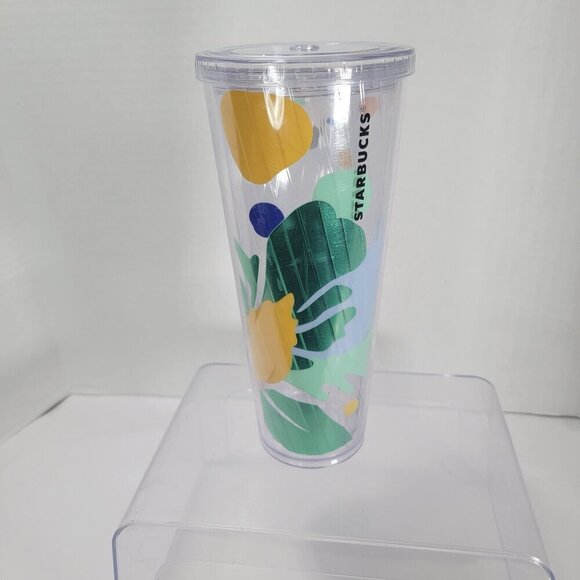 Starbucks Tumbler Summer Leaf Venti 24 oz Cup with Lid Tropical Vaca *no straw* - Picture 1 of 4